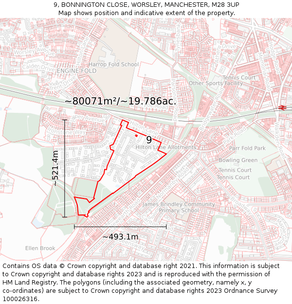 9, BONNINGTON CLOSE, WORSLEY, MANCHESTER, M28 3UP: Plot and title map