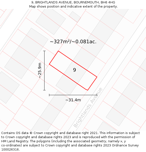 9, BRIGHTLANDS AVENUE, BOURNEMOUTH, BH6 4HG: Plot and title map
