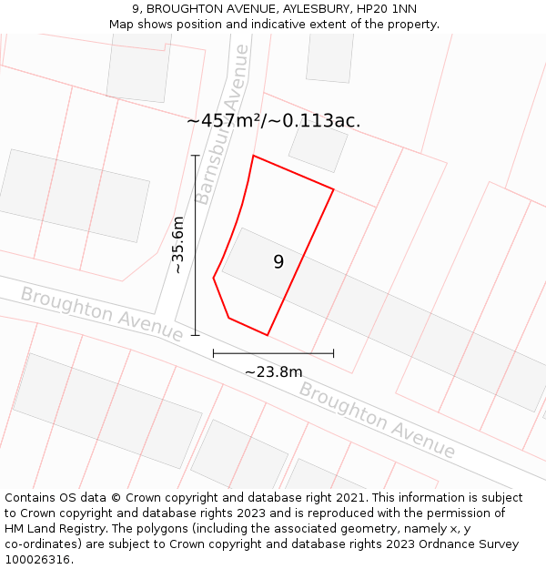 9, BROUGHTON AVENUE, AYLESBURY, HP20 1NN: Plot and title map