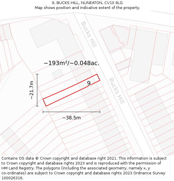 9, BUCKS HILL, NUNEATON, CV10 9LG: Plot and title map