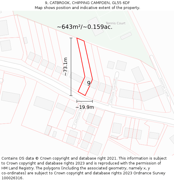 9, CATBROOK, CHIPPING CAMPDEN, GL55 6DF: Plot and title map