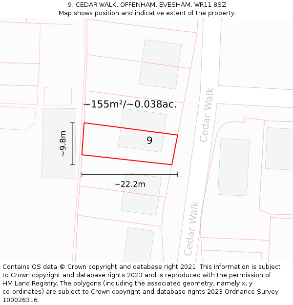 9, CEDAR WALK, OFFENHAM, EVESHAM, WR11 8SZ: Plot and title map