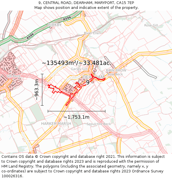 9, CENTRAL ROAD, DEARHAM, MARYPORT, CA15 7EP: Plot and title map