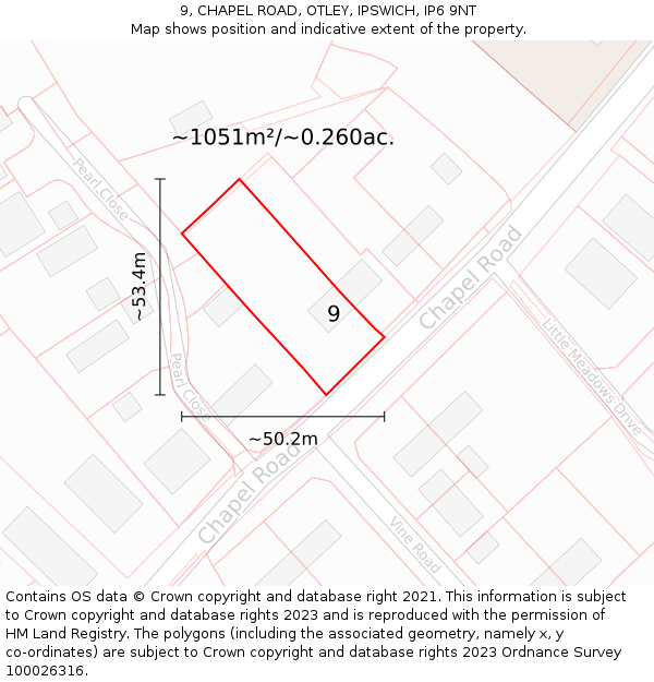 9, CHAPEL ROAD, OTLEY, IPSWICH, IP6 9NT: Plot and title map