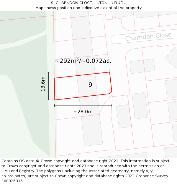 9, CHARNDON CLOSE, LUTON, LU3 4DU: Plot and title map