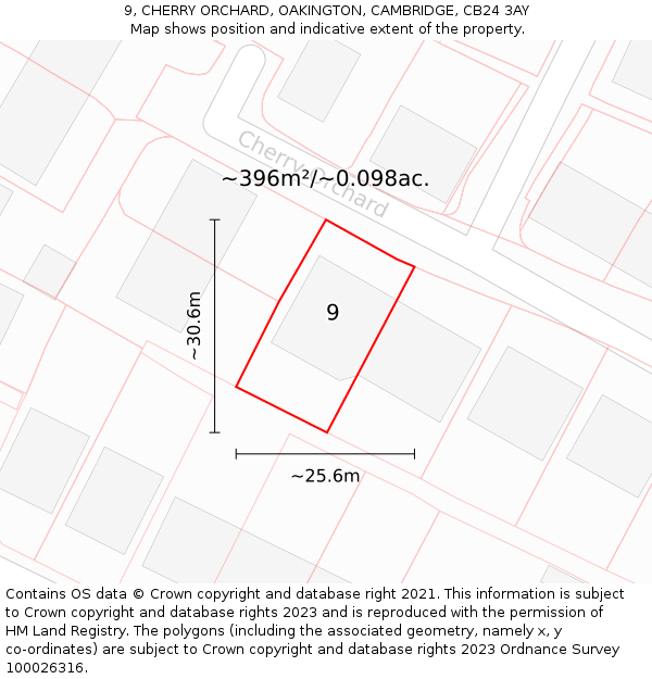 9, CHERRY ORCHARD, OAKINGTON, CAMBRIDGE, CB24 3AY: Plot and title map