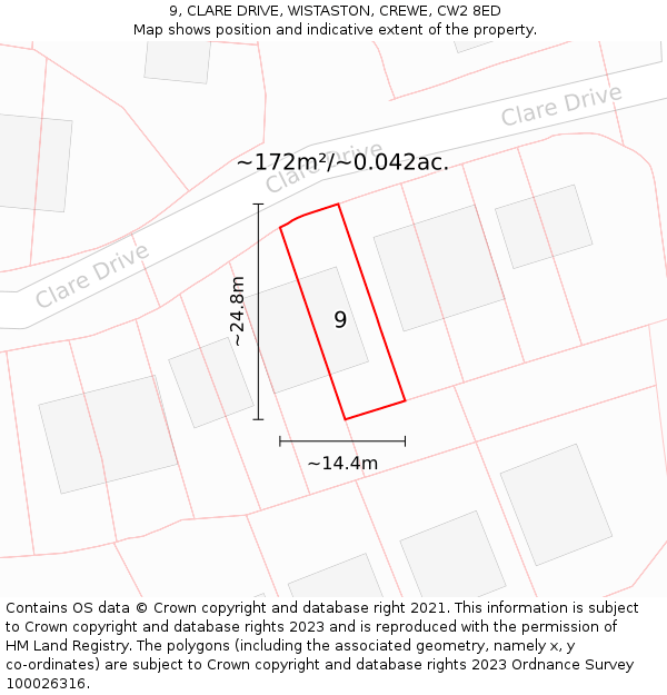 9, CLARE DRIVE, WISTASTON, CREWE, CW2 8ED: Plot and title map