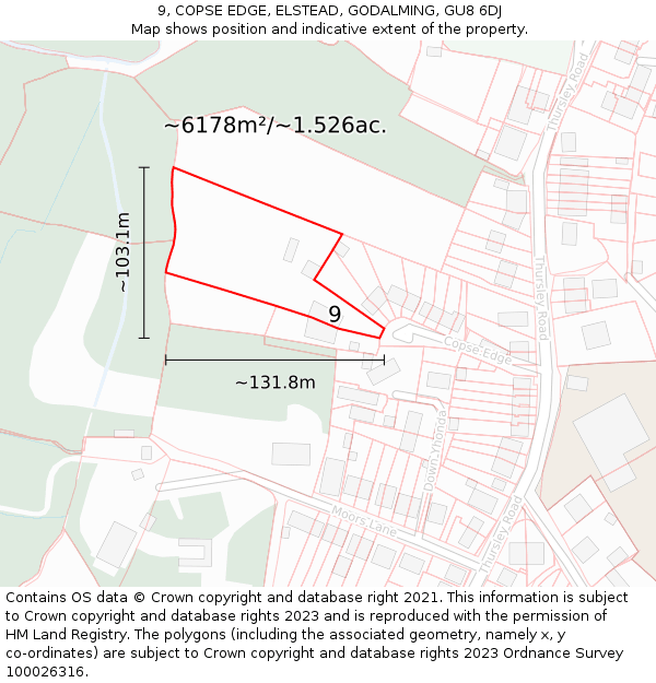 9, COPSE EDGE, ELSTEAD, GODALMING, GU8 6DJ: Plot and title map