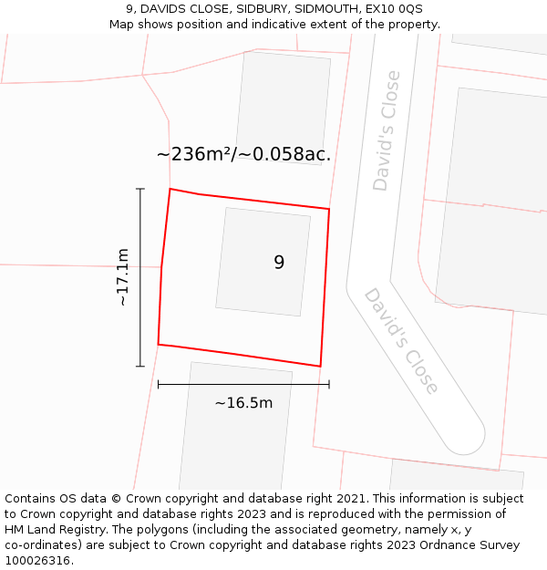 9, DAVIDS CLOSE, SIDBURY, SIDMOUTH, EX10 0QS: Plot and title map