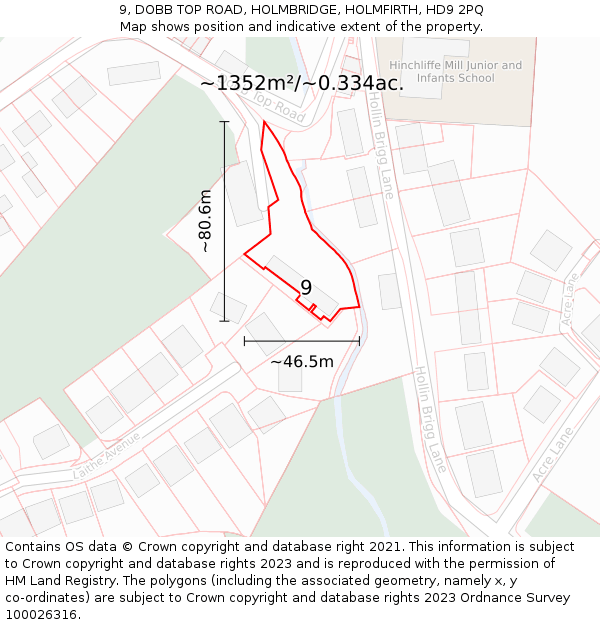 9, DOBB TOP ROAD, HOLMBRIDGE, HOLMFIRTH, HD9 2PQ: Plot and title map
