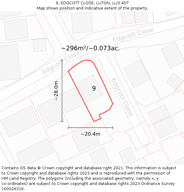 9, EDGCOTT CLOSE, LUTON, LU3 4DT: Plot and title map