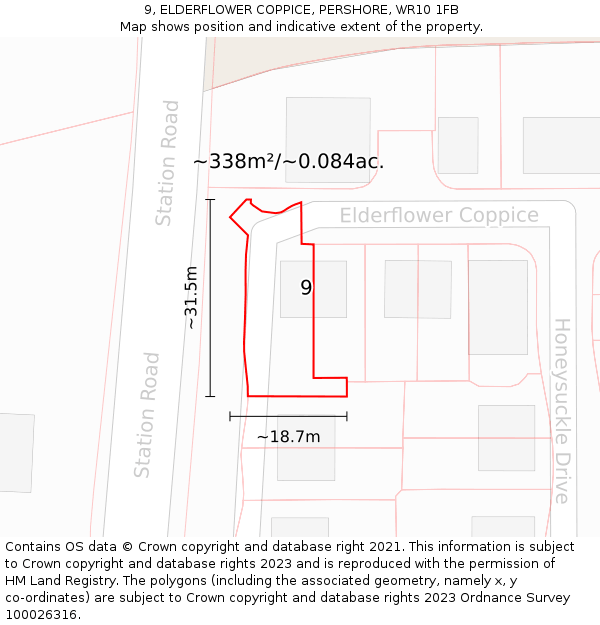 9, ELDERFLOWER COPPICE, PERSHORE, WR10 1FB: Plot and title map