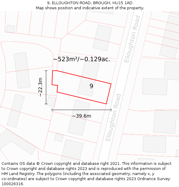 9, ELLOUGHTON ROAD, BROUGH, HU15 1AD: Plot and title map