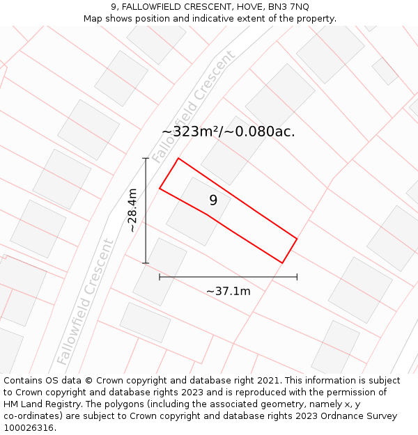 9, FALLOWFIELD CRESCENT, HOVE, BN3 7NQ: Plot and title map