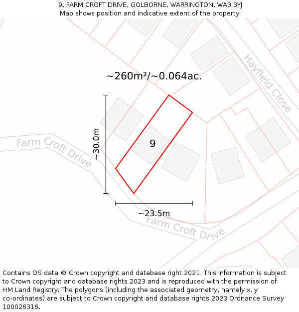 9, FARM CROFT DRIVE, GOLBORNE, WARRINGTON, WA3 3YJ: Plot and title map