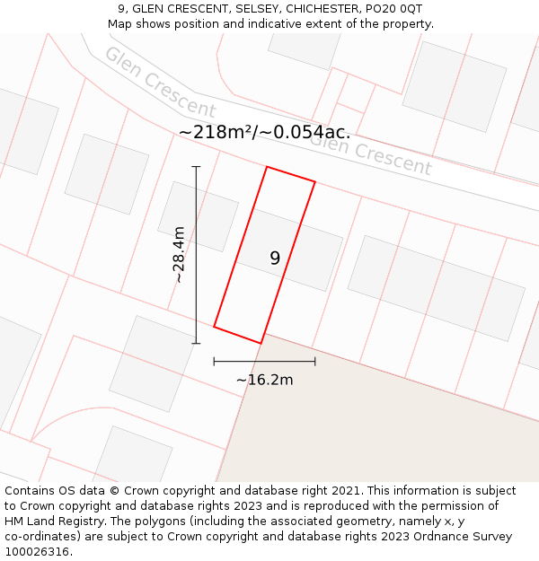 9, GLEN CRESCENT, SELSEY, CHICHESTER, PO20 0QT: Plot and title map