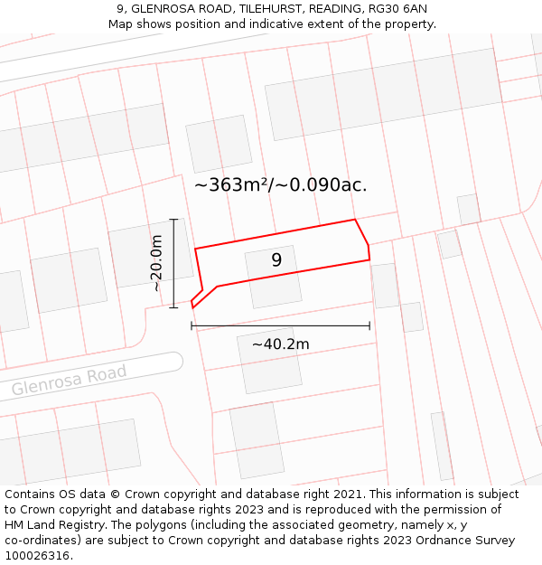 9, GLENROSA ROAD, TILEHURST, READING, RG30 6AN: Plot and title map