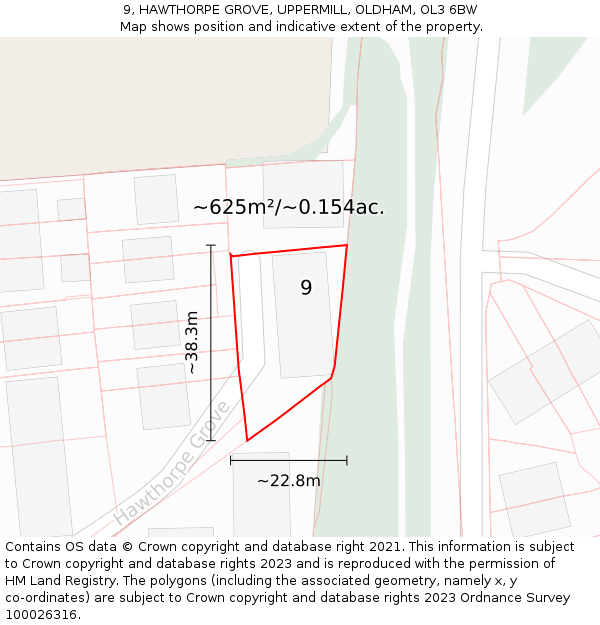 9, HAWTHORPE GROVE, UPPERMILL, OLDHAM, OL3 6BW: Plot and title map