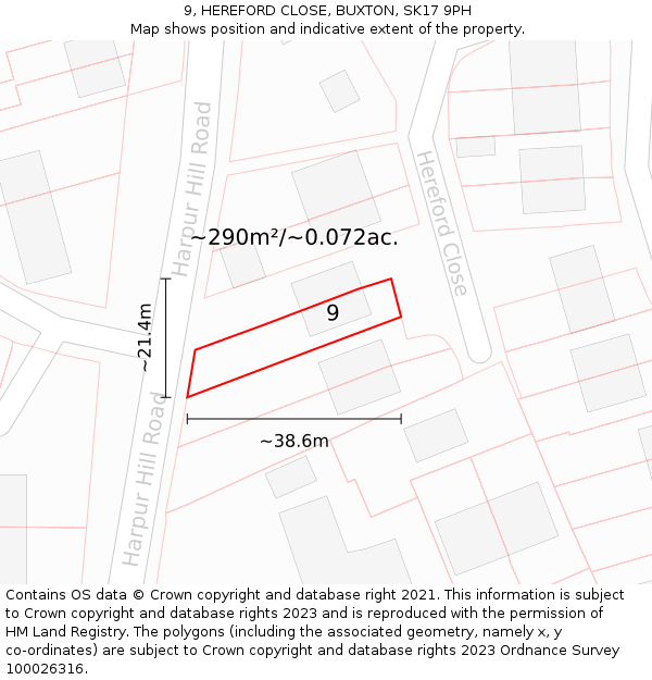 9, HEREFORD CLOSE, BUXTON, SK17 9PH: Plot and title map