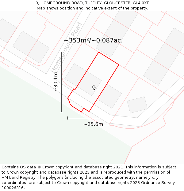 9, HOMEGROUND ROAD, TUFFLEY, GLOUCESTER, GL4 0XT: Plot and title map