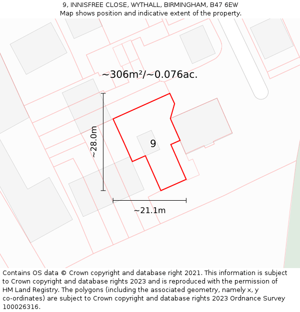 9, INNISFREE CLOSE, WYTHALL, BIRMINGHAM, B47 6EW: Plot and title map