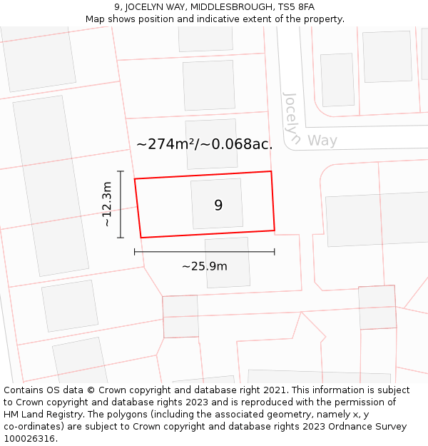 9, JOCELYN WAY, MIDDLESBROUGH, TS5 8FA: Plot and title map