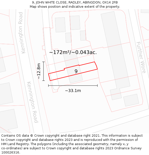 9, JOHN WHITE CLOSE, RADLEY, ABINGDON, OX14 2FB: Plot and title map