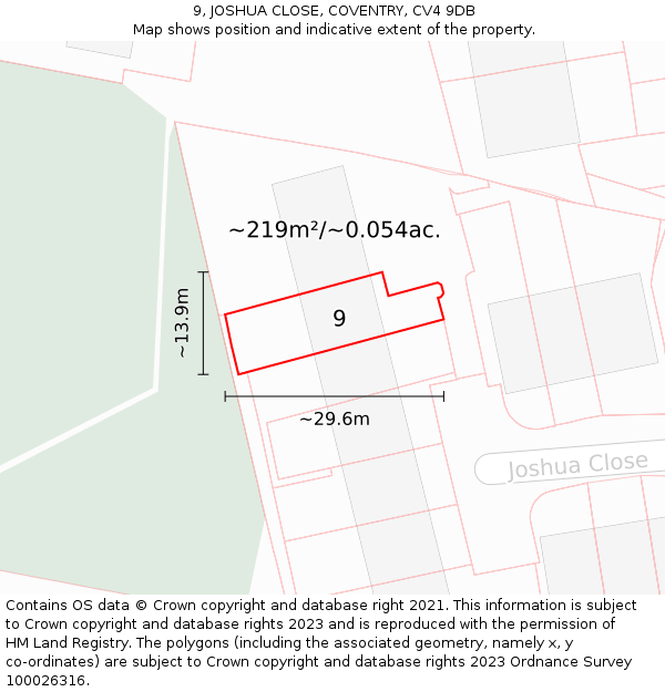 9, JOSHUA CLOSE, COVENTRY, CV4 9DB: Plot and title map
