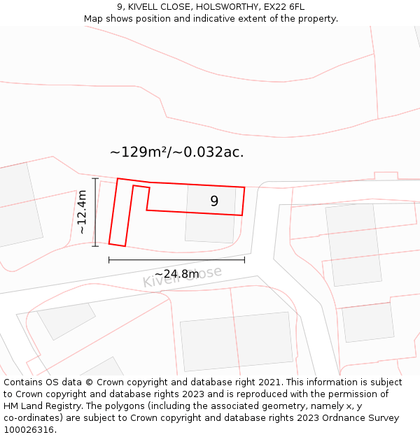 9, KIVELL CLOSE, HOLSWORTHY, EX22 6FL: Plot and title map