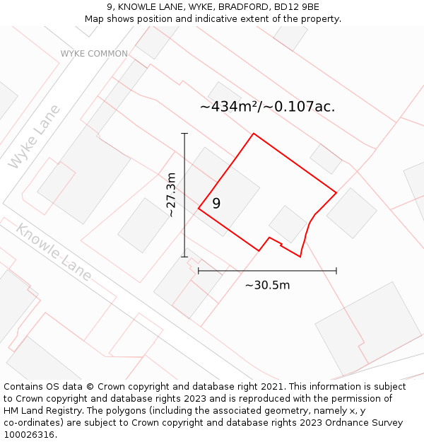 9, KNOWLE LANE, WYKE, BRADFORD, BD12 9BE: Plot and title map