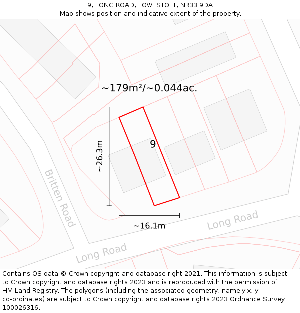 9, LONG ROAD, LOWESTOFT, NR33 9DA: Plot and title map