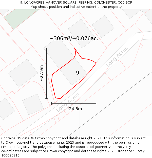 9, LONGACRES HANOVER SQUARE, FEERING, COLCHESTER, CO5 9QP: Plot and title map