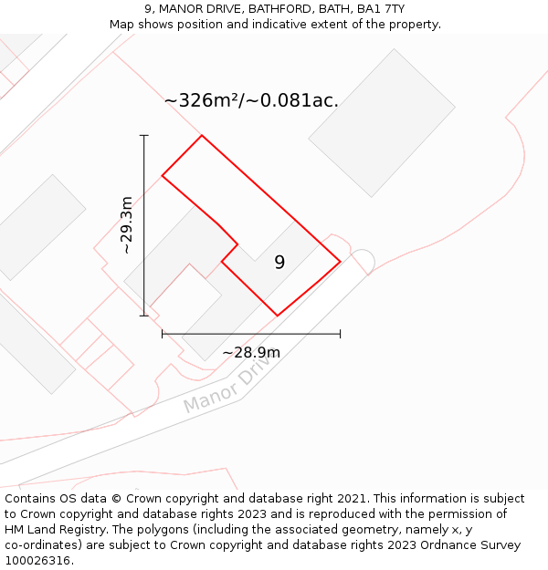 9, MANOR DRIVE, BATHFORD, BATH, BA1 7TY: Plot and title map