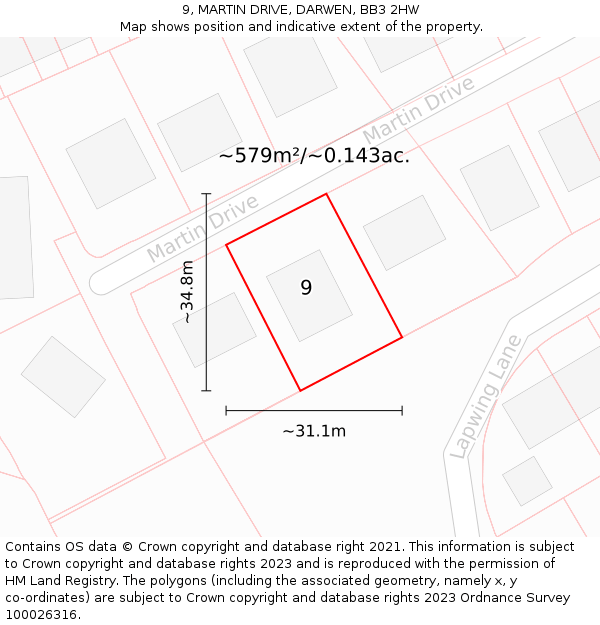 9, MARTIN DRIVE, DARWEN, BB3 2HW: Plot and title map