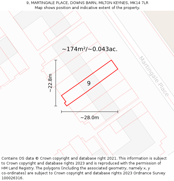 9, MARTINGALE PLACE, DOWNS BARN, MILTON KEYNES, MK14 7LR: Plot and title map