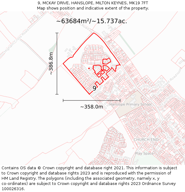 9, MCKAY DRIVE, HANSLOPE, MILTON KEYNES, MK19 7FT: Plot and title map