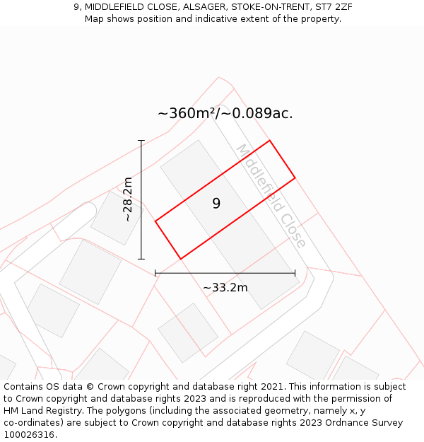 9, MIDDLEFIELD CLOSE, ALSAGER, STOKE-ON-TRENT, ST7 2ZF: Plot and title map