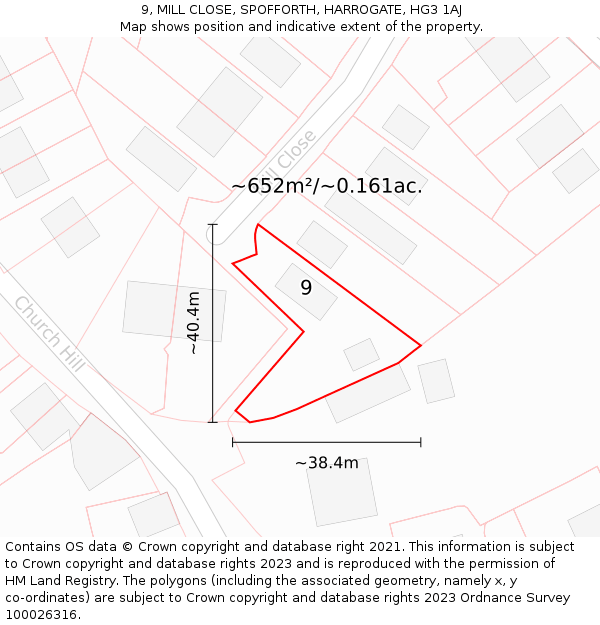 9, MILL CLOSE, SPOFFORTH, HARROGATE, HG3 1AJ: Plot and title map
