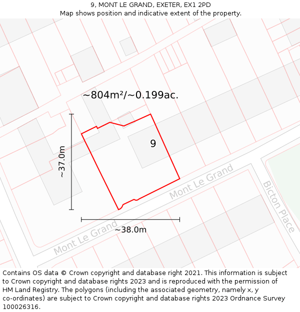 9, MONT LE GRAND, EXETER, EX1 2PD: Plot and title map