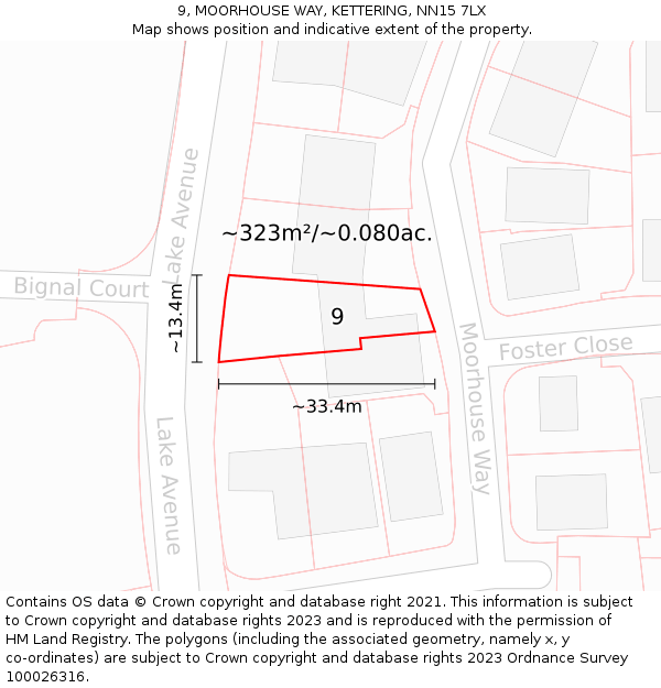 9, MOORHOUSE WAY, KETTERING, NN15 7LX: Plot and title map