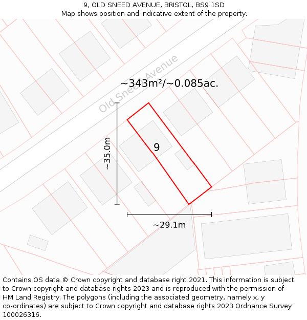 9, OLD SNEED AVENUE, BRISTOL, BS9 1SD: Plot and title map