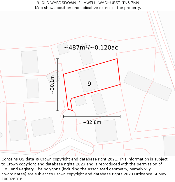 9, OLD WARDSDOWN, FLIMWELL, WADHURST, TN5 7NN: Plot and title map