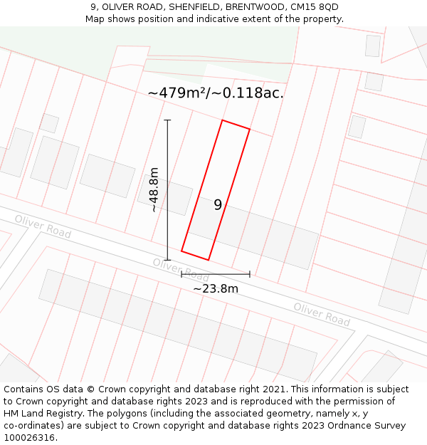 9, OLIVER ROAD, SHENFIELD, BRENTWOOD, CM15 8QD: Plot and title map