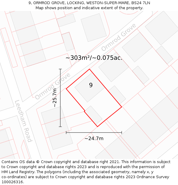 9, ORMROD GROVE, LOCKING, WESTON-SUPER-MARE, BS24 7LN: Plot and title map