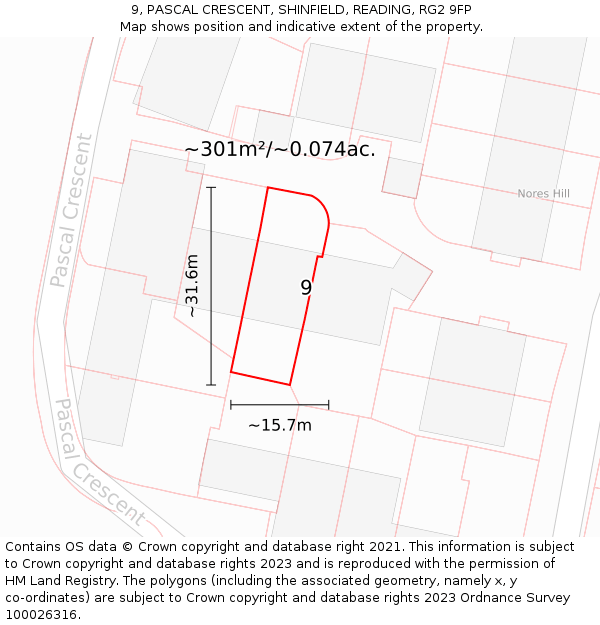 9, PASCAL CRESCENT, SHINFIELD, READING, RG2 9FP: Plot and title map
