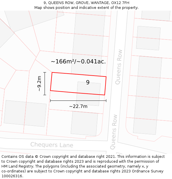 9, QUEENS ROW, GROVE, WANTAGE, OX12 7FH: Plot and title map
