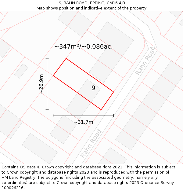 9, RAHN ROAD, EPPING, CM16 4JB: Plot and title map