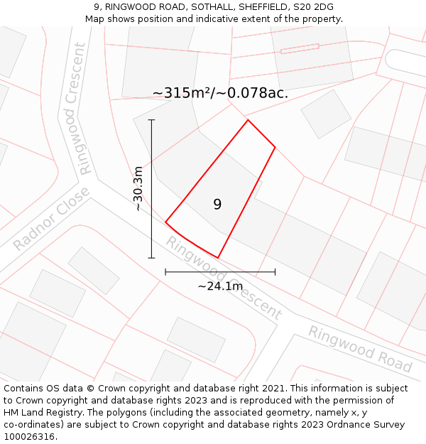 9, RINGWOOD ROAD, SOTHALL, SHEFFIELD, S20 2DG: Plot and title map