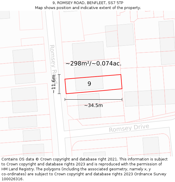 9, ROMSEY ROAD, BENFLEET, SS7 5TP: Plot and title map