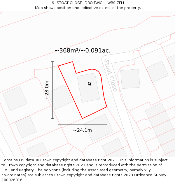 9, STOAT CLOSE, DROITWICH, WR9 7FH: Plot and title map